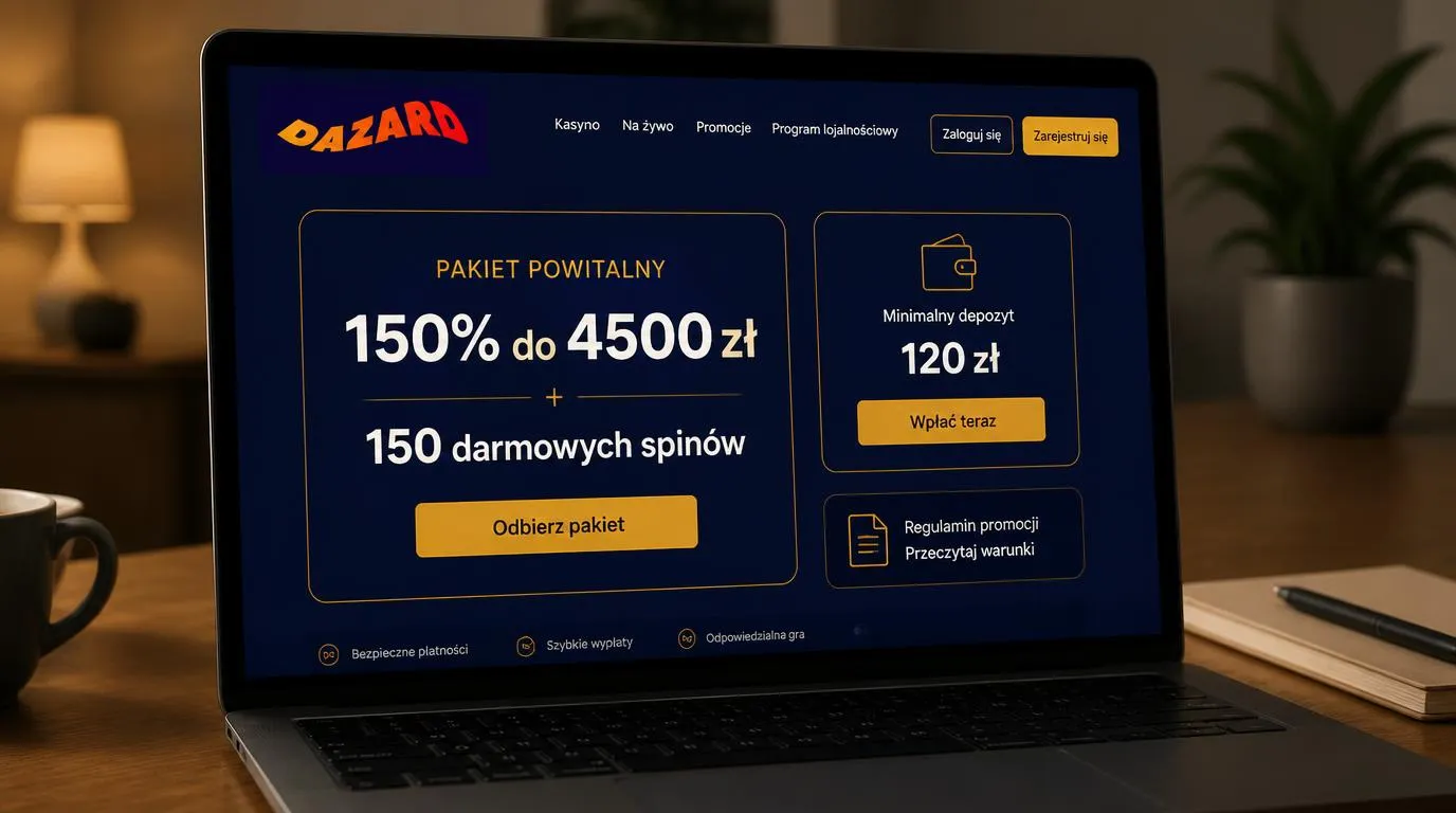 Ekran z bonusem 150% do 4500 zł, 150 darmowymi spinami i minimalnym depozytem 120 zł